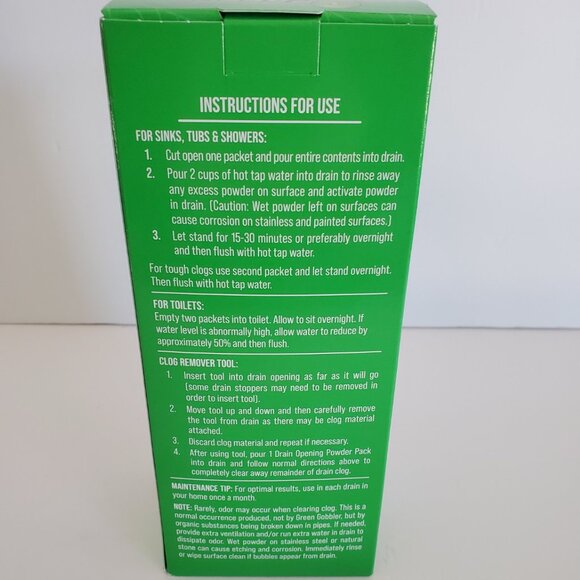 Green Gobbler 6.53 oz. Drain Opening Powder Packs (3) plus 1 clog remover tool - Picture 2 of 5